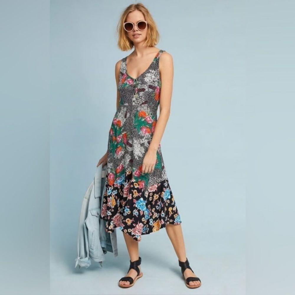 Anthropologie Maeve Violette Floral Midi Dress size 4